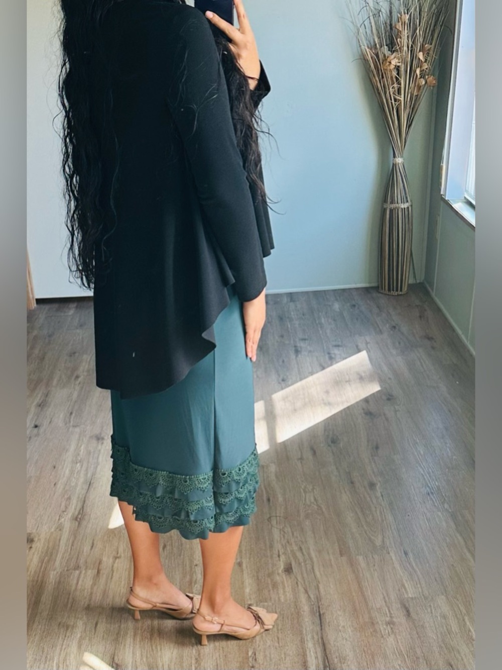 Hunter Green  Lace-Trim Midi Skirt